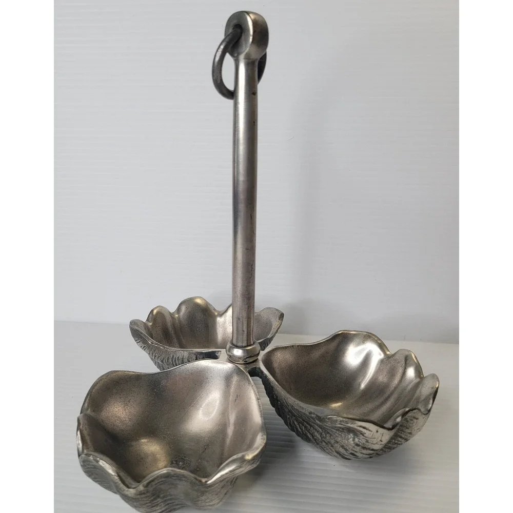 Pottery Barn Clam Shell Triple Condiment Server Ocean Beach Coastal‎ RARE Unique